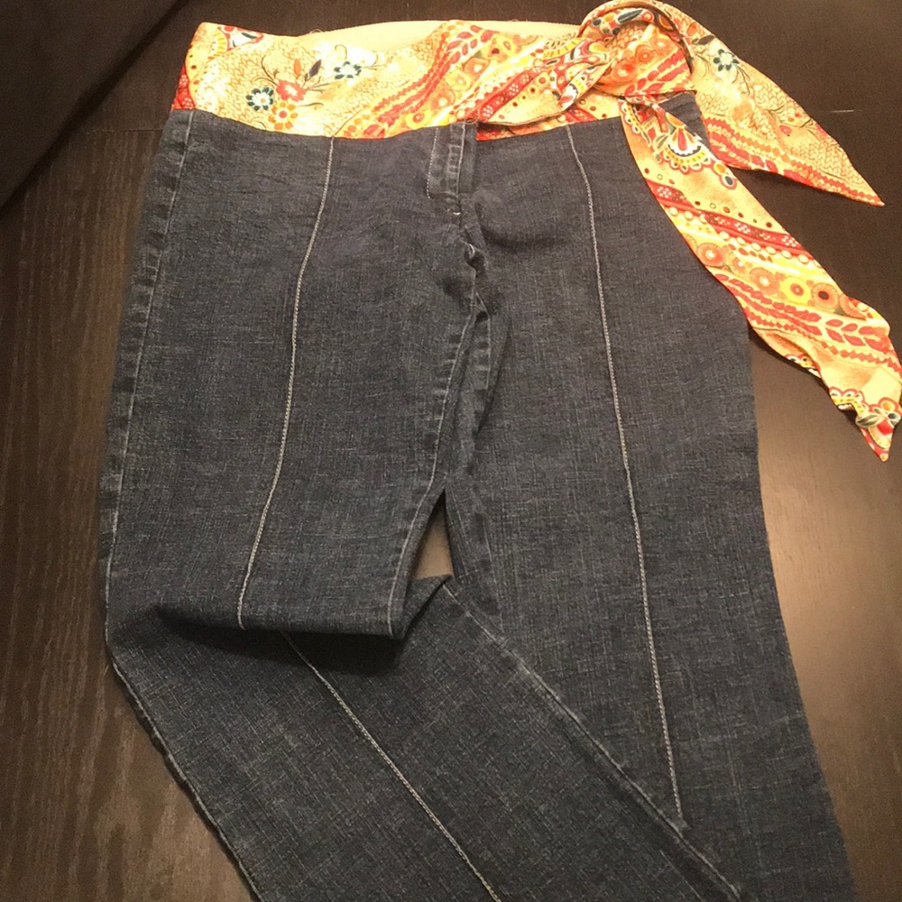 Vintage rare boho jeans with silk belt on waist - Picture 2 of 6
